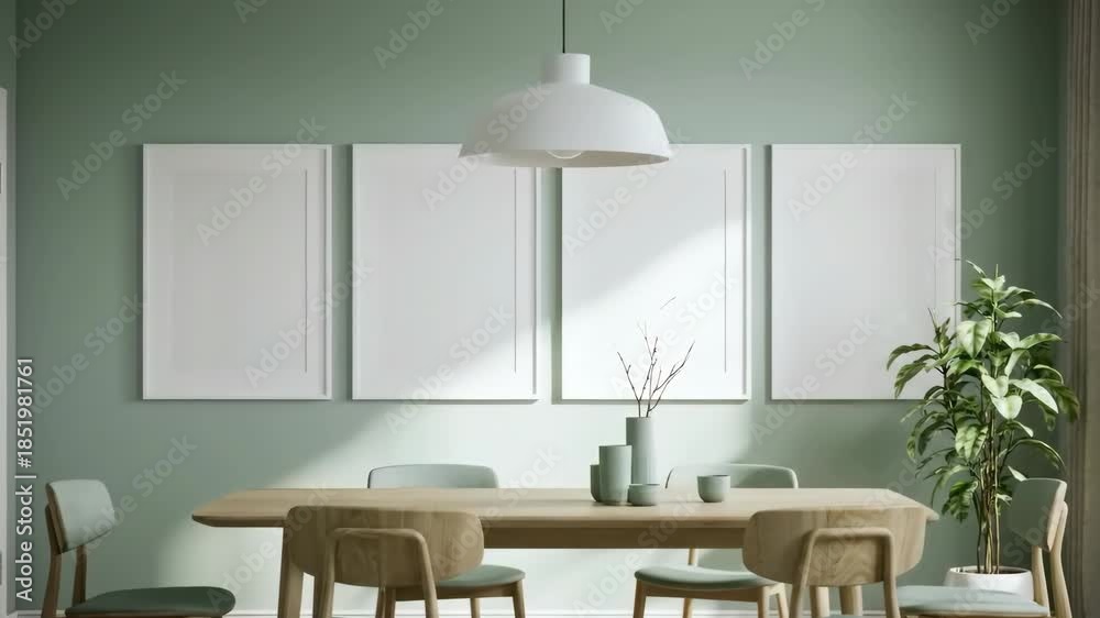 custom made wallpaper toronto digitalModern Dining Room with Blank Frames, Light & Green Accents
