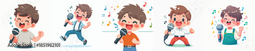 Vector Illustration of a Cute and Adorable Boy Singing