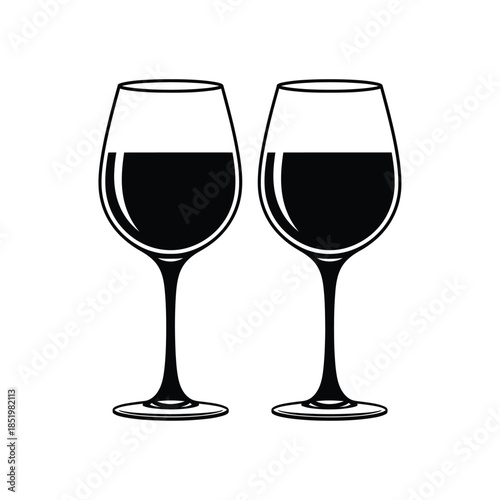 a simple illustration depicts two elegant wine glasses filled with a dark red liquid suggesting a sophisticated beverage offering high quality