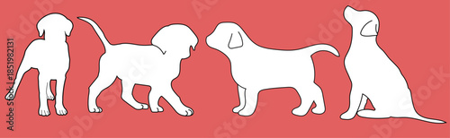 single dog front ,back ,side, upper view vector illustration for architectural element and graphic resources