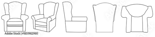 single luxurious Sofa front ,back ,side, upper view vector illustration for interior design element and graphic resources