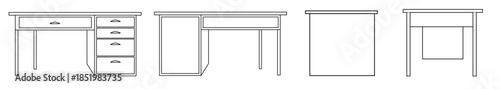 single simple office desk front ,back ,side view vector illustration  for interior design element and graphic ressources