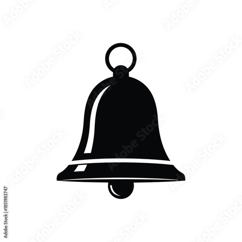 a simple black and white illustration depicts a classic bell shape with a clapper and loop isolated on white high quality