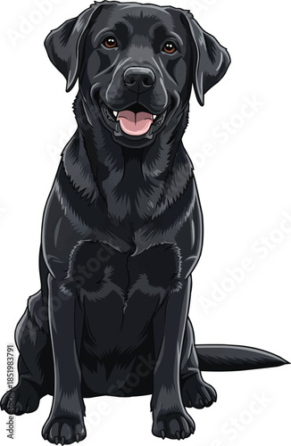 Black Labrador Retriever dog sitting happy panting smiling cute