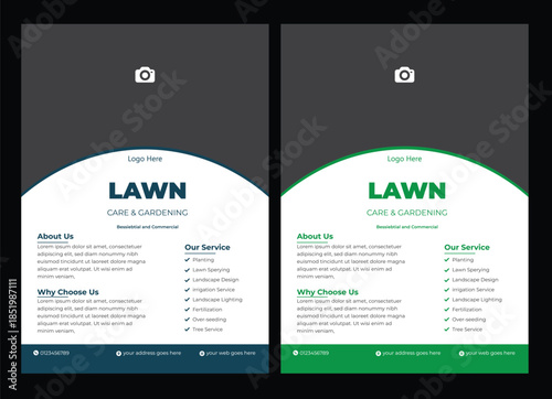 flyer template enhances your garden services' online presence. It is perfect for promoting landscaping, lawn care, and outdoor design services lawn care flyer design template. landscaping and gardenin