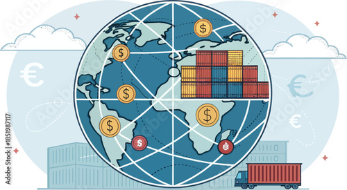 Global Shipping Containers Interconnected Globe