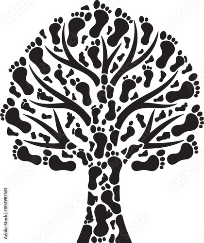 Generational footprint tree symbolizing family roots, personal journey, community connection, growth, and human health concepts
