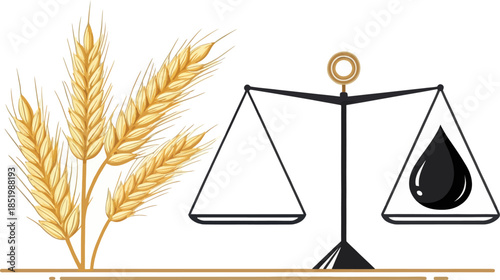 Golden Wheat and Black Oil Drop Balanced Illustration