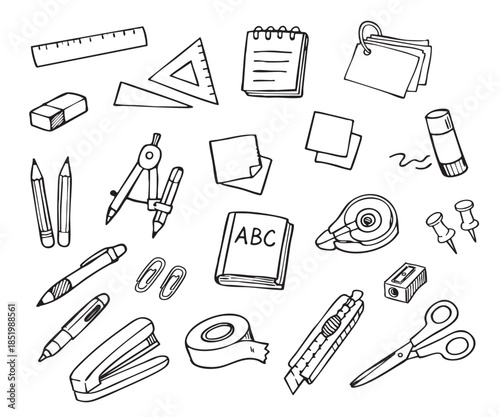 文具セット 手書き風 線画