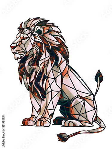 Geometric Stained Glass Lion Illustration
