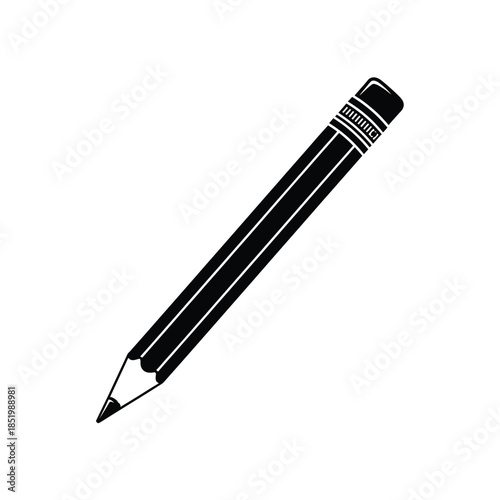 a simple black and white illustration depicts a standard graphite pencil positioned diagonally across a blank white background showcasing its form