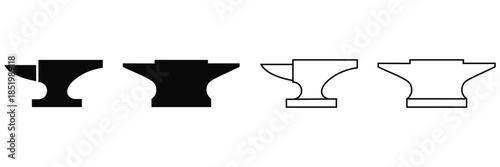 Classic blacksmith anvil silhouette isolated on white background. Vector illustration of heavy metal forging tool,
 hammer and anvil stencil icon for industrial branding and craft workshop.