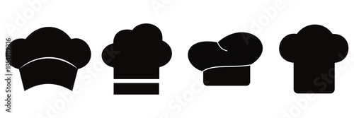Chef hat vector icons set in outline and flat styles for restaurant and bakery logos.