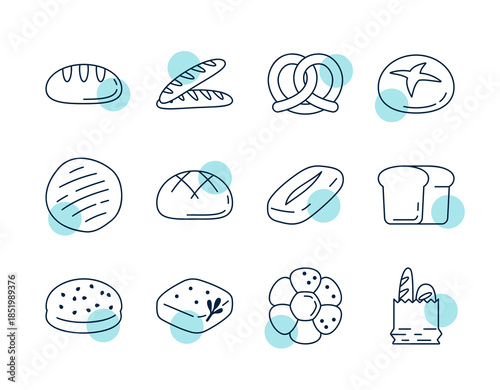 Various Bread Types Vector Icon Collection