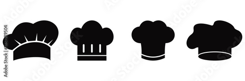 Chef hat vector icons set in outline and flat styles for restaurant and bakery logos.