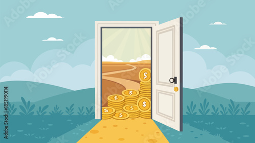Open Door Leading to Gold Representing Economic Opportunity