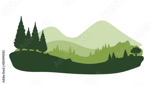Green forest landscape with layered hills and mountains flat vector illustration for nature themes a