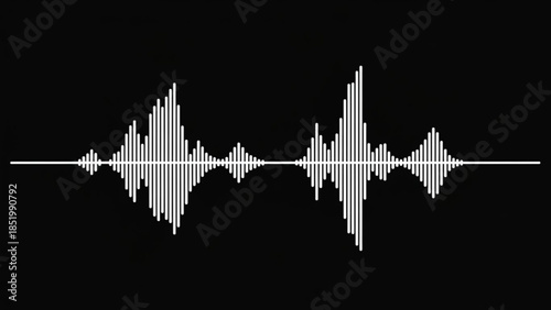 White sound wave visualization on black background audio waveform for music or voice recording digit