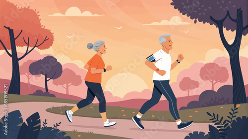 Senior Couple Jogging Together Outdoors