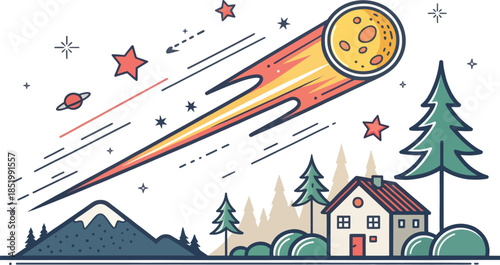 Shooting Meteor Icon Vector Flat Design Minimal