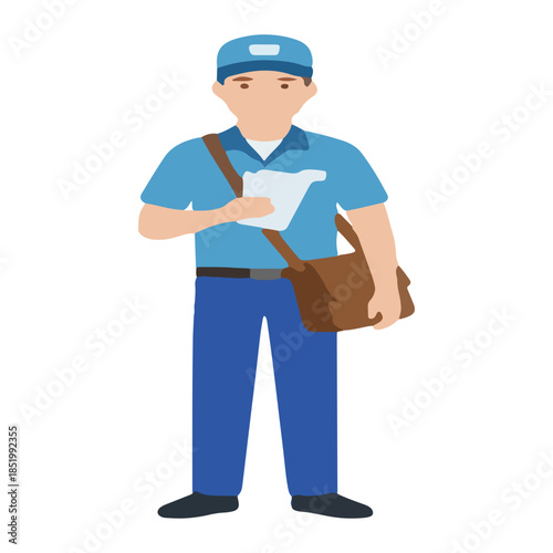 Friendly mailman delivering mail in uniform with brown bag