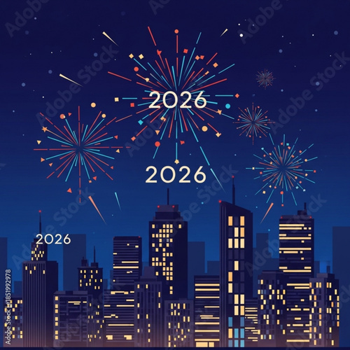 Fireworks over the City in 2026: A vibrant depiction of a city skyline adorned with celebratory fireworks and the year 2026, creating an atmosphere of anticipation and revelry.