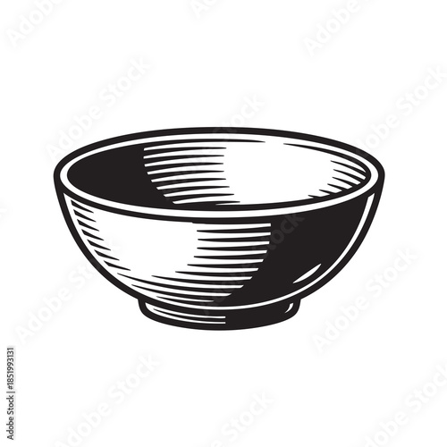 Engraved illustration of a deep mixing or serving bowl, a fundamental piece of kitchen and dining crockery.