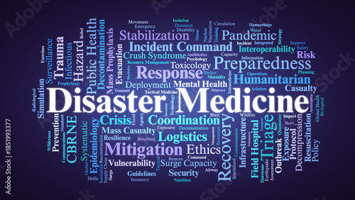 Disaster Medicine Word Cloud. Core Concepts in Crisis Response and Emergency Management