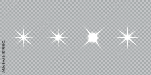 White sparkle light effects lens flare png set isolated on transparent background