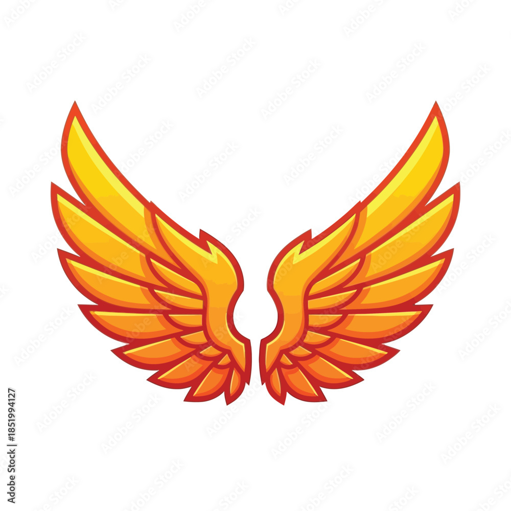 Obraz premium A vibrant illustration depicts a pair of stylized golden wings spread open suggesting flight or angelic symbolism high quality