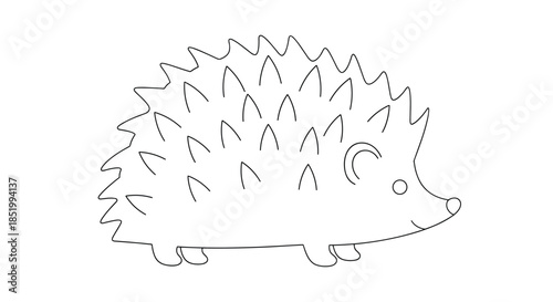 Simple black and white line art illustration of a cute hedgehog, perfect for a children's coloring book page or educational activity.