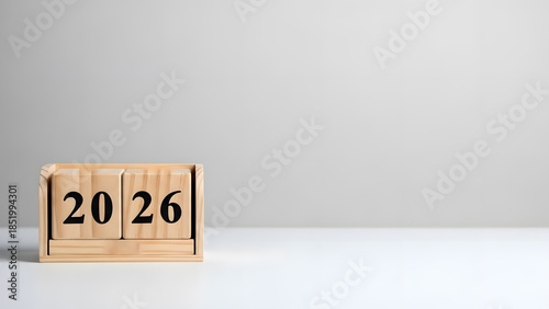 Front view of wooden blocks showing year 2026 for new year planning