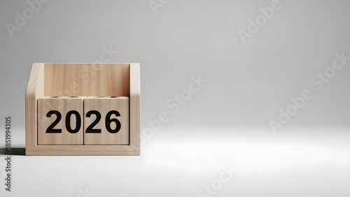 2026 year display on wooden blocks for business schedule and resolution