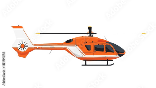 Vector Illustration of Modern Orange Rescue Helicopter Side View