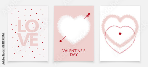 Tender Valentine's Day cards. Set of Valentine's Day cards with fluffy heart.