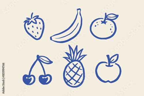 Fruit Icons Set Minimal Doodle Outline Vector Illustration