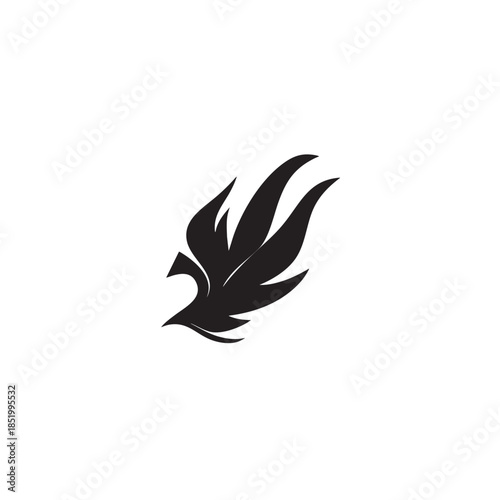 Stylized black silhouette of a winged creature or stylized flame design on a white background