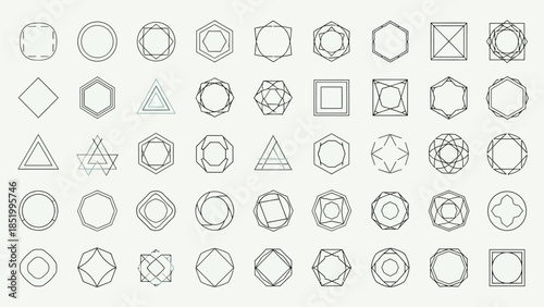 Large Collection of Geometric Outline Shapes and Abstract Design Elements on Light Background