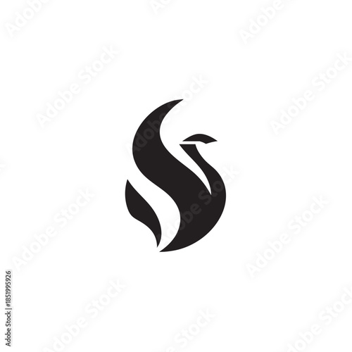 Stylized abstract design resembling a rising flame or mythical bird shape in solid black against a white background