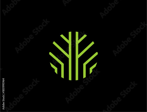 Abstract tree logo nature ecology on black background