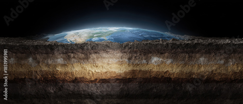 Earth cross section geology layers oil strata energy concept horizon dramatic