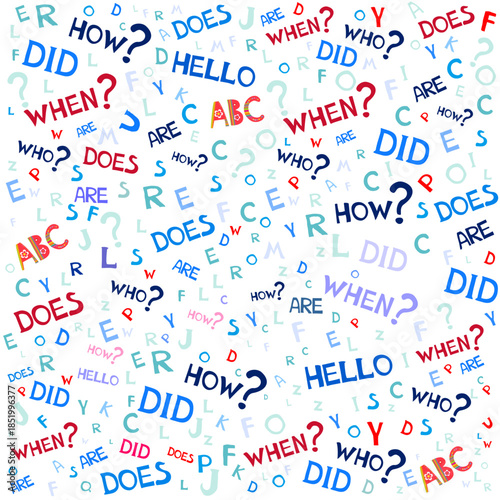 Pattern from English language doodles. Seamless pattern. Background on the theme of school, grammar, education, learning, literacy, spelling.   Perfect for gift papers, patterns fills, textile, websit