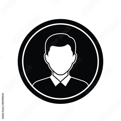 a simple black and white circular icon depicts the silhouette of a man s head and shoulders offering a generic