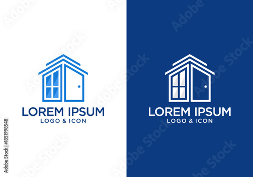 simple icon logo design vector for doors and windows with house