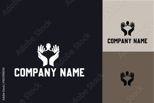 Caring hands holding a person symbol of support and community.