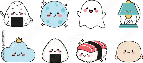 Adorable cartoon food and fantasy characters collection pastel kawaii flat vector illustration