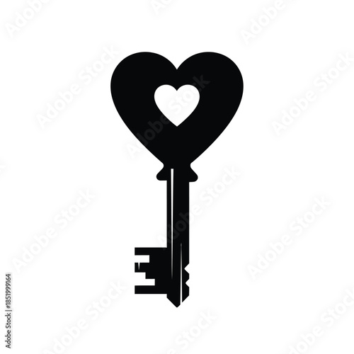 a striking black and white illustration depicts a heart shaped key symbolizing love and unlocking emotions with elegant simplicity