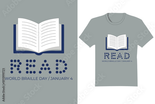 World Braille Day T-Shirt - Read Braille Dots & Open Book Design - January 4 Awareness Tee