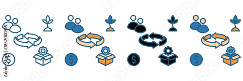 Multicolor development vector icon set illustrating business growth, sustainability, performance improvement, and workflow development. and corporate 