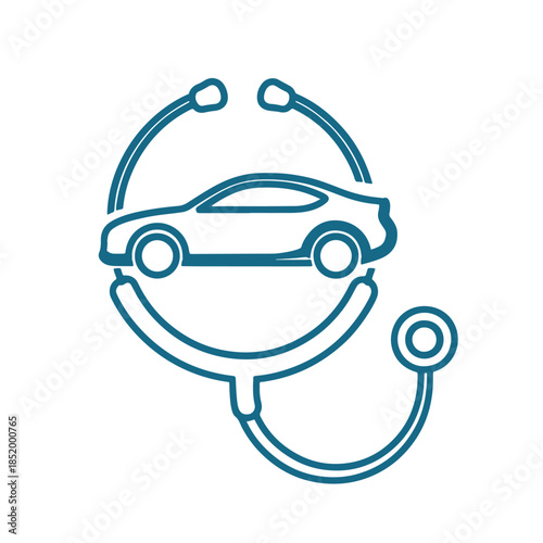 Blue line of a smiling car with a stethoscope smile